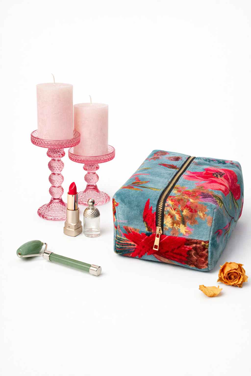 Velvet Mini Beauty Case - Blue Flowers