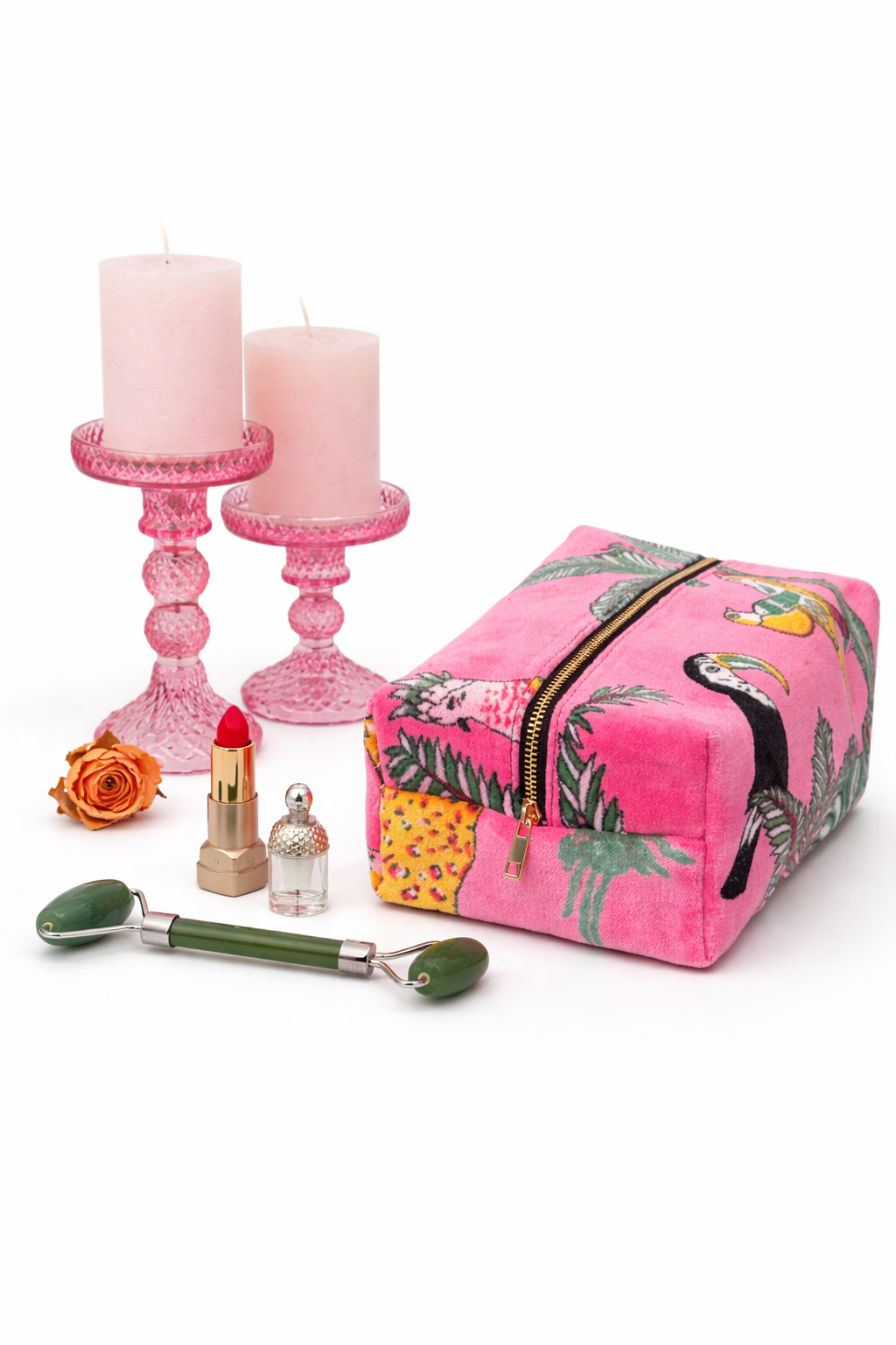 Velvet Mini Beauty Case - Hot Pink Jungle