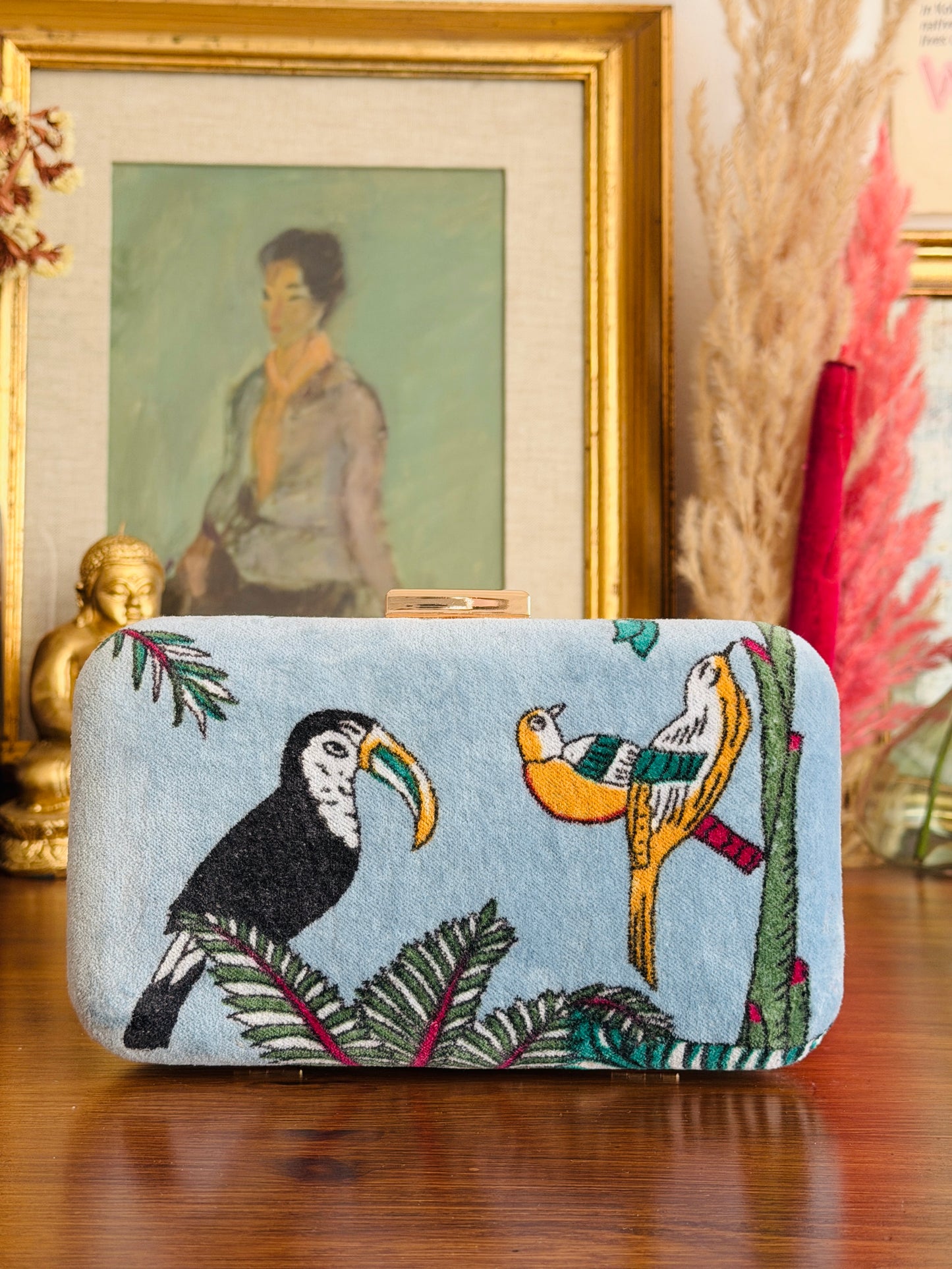 Clutch - Light Blue Velvet Jungle