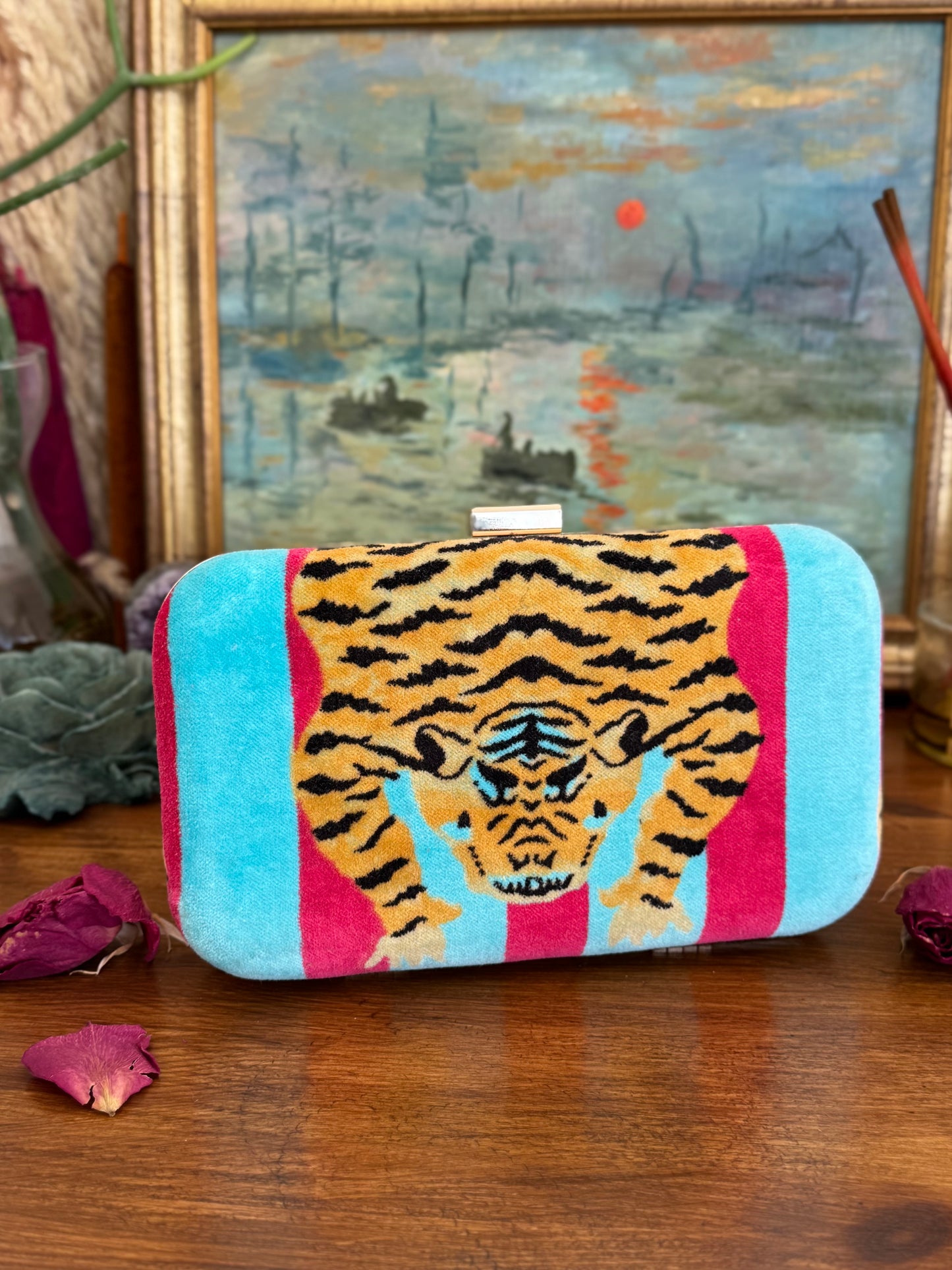 Clutch - Light Blue Velvet Tiger