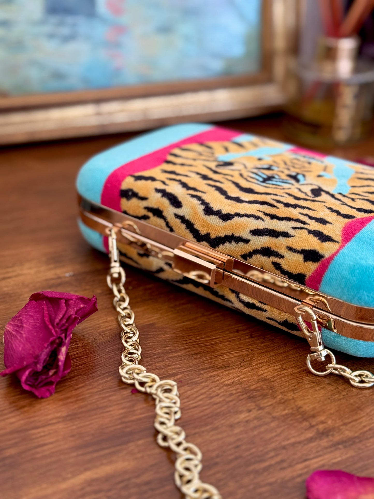 Clutch - Light Blue Velvet Tiger