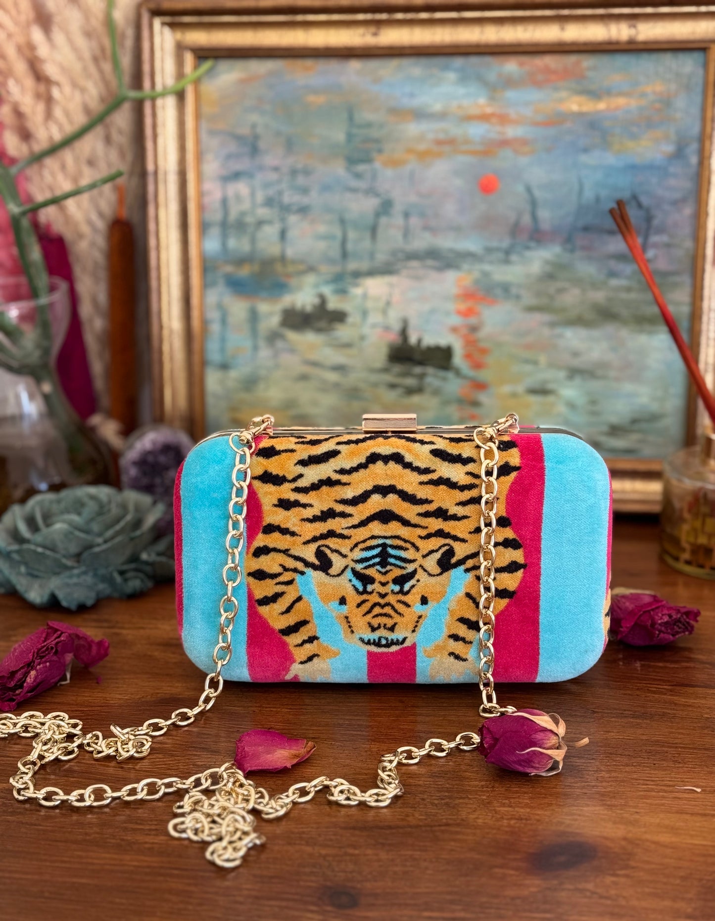 Clutch - Light Blue Velvet Tiger