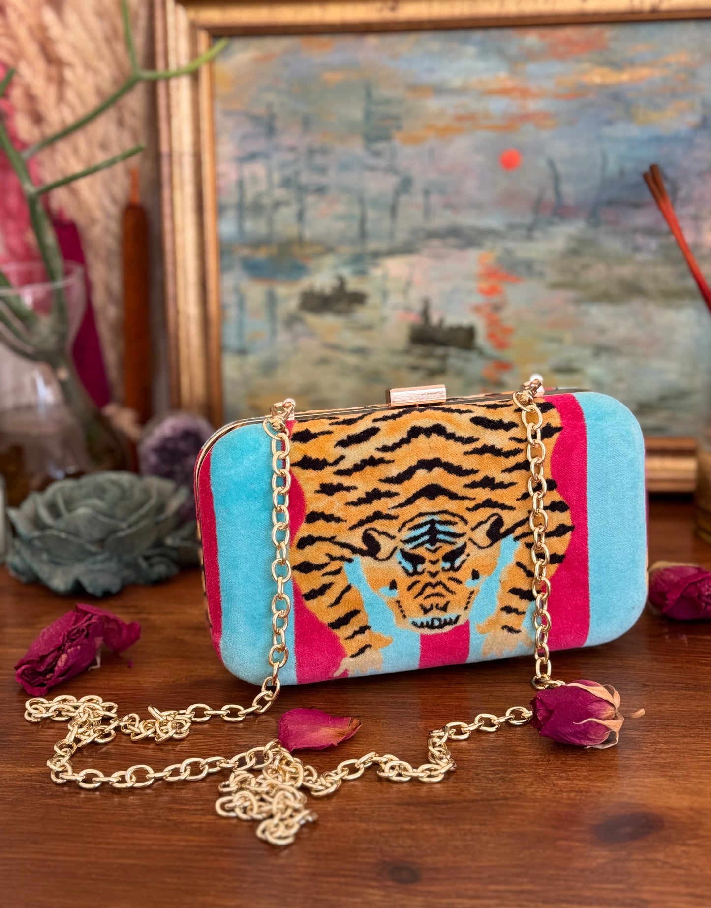 Clutch - Light Blue Velvet Tiger