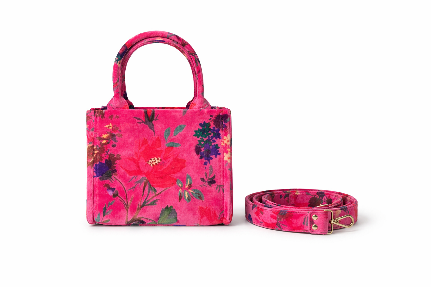 Velvet Mini Tote - Hot Pink Flowers