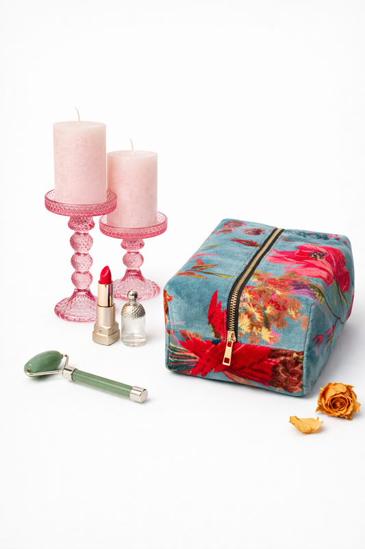 Velvet Mini Beauty Case - Blue Flowers