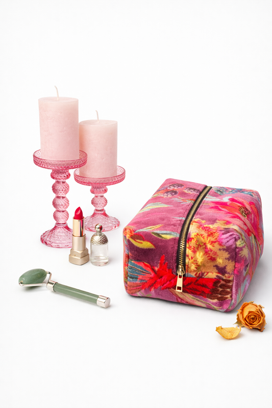 Velvet Mini Beauty Case - Violet Pink Flowers