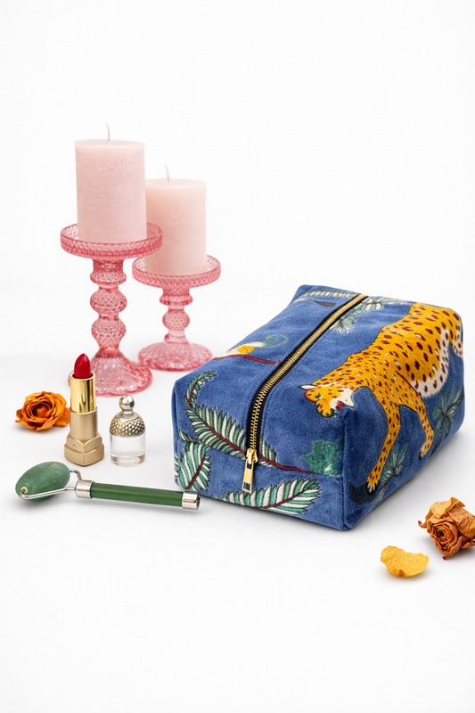 Velvet Mini Beauty Case - Blue Jungle
