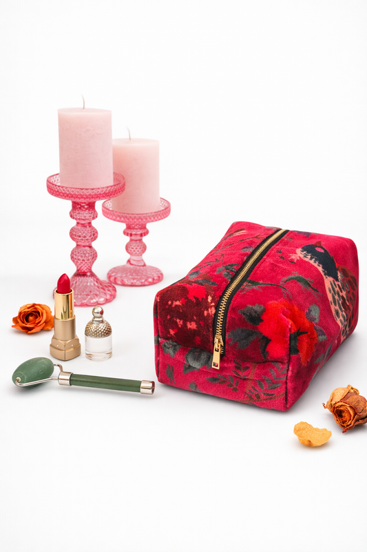 Velvet Mini Beauty Case - Hot Pink Flowers