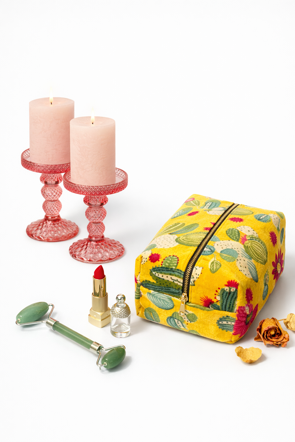 Velvet Mini Beauty Case - Yellow Cactus