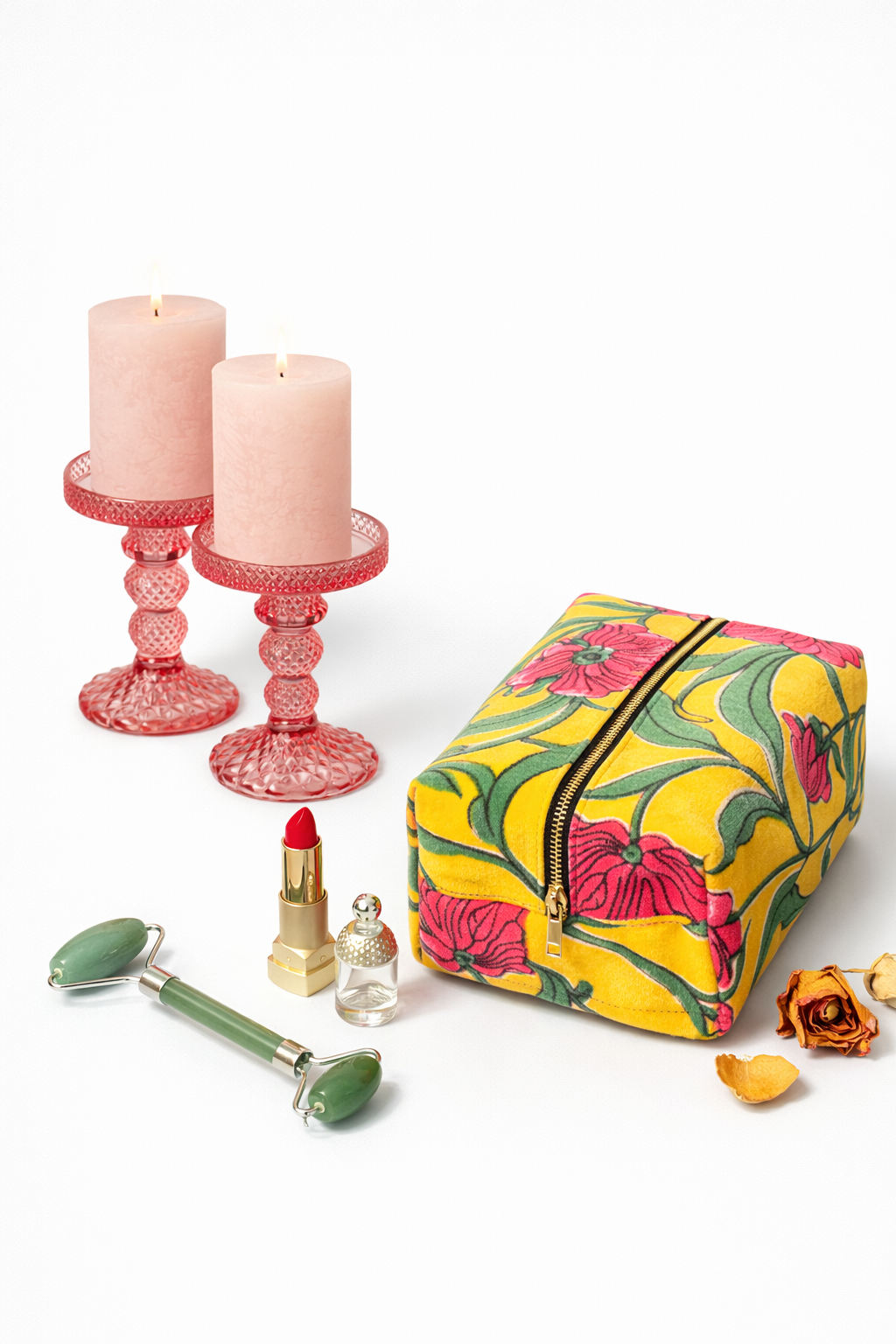Velvet Mini Beauty Case - Yellow Leaves