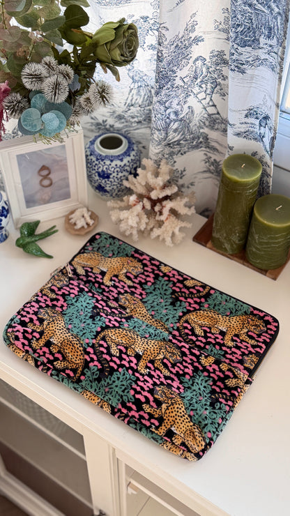 Laptop Case Bag - Black and Pink Cheetah
