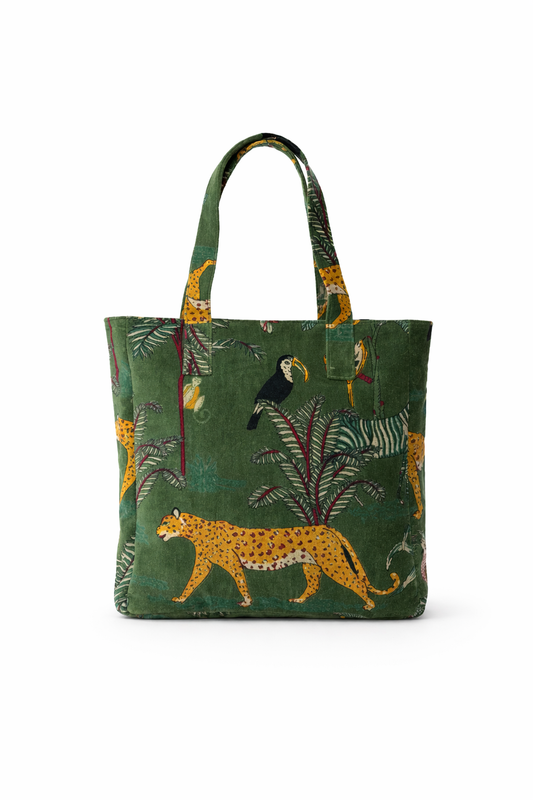 Velvet Tote Bag - Green Jungle