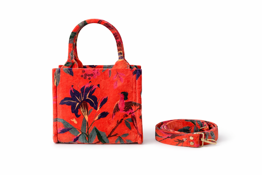 Velvet Mini Tote - Orange Flowers